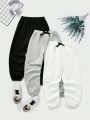 SHEIN Kids EVRYDAY Tween Boys' Casual Solid Color Drawstring Waist Knitted Jogger Pants 3pcs/set