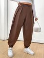 Plus Size Solid Color Pants With Slanted Pockets