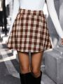 SHEIN LUNE Women'S Plaid Knee-Length Skirt