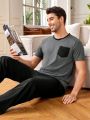 Men's Color-Block Patchwork Lounge Wear Set With Pockets