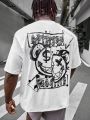 Manfinity LEGND Men's Plus Size Cartoon And Letter Printed Short Sleeve Loose-Fit T-Shirt