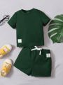 SHEIN Baby Boy's Short Sleeve Round Neck T-Shirt And Bowtie Shorts Casual Comfortable Outfits