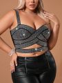 SHEIN SXY Plus Size Rhinestone Decor Hollow Out Camisole Bandage Top