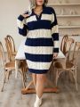 SHEIN LUNE Plus Two Tone Cable Knit Drop Shoulder Sweater Dress