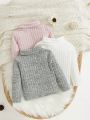 SHEIN 3pcs Newborn Baby Girls' Knitted High-neck Long Sleeve T-shirt Set
