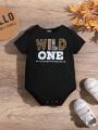 Baby Boy Letter Printed Short Sleeve Bodysuit, Family Outfit (Sold Separately As 3pcs)