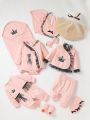 SHEIN Baby Girls' Polka Dot Print Mesh Embroidery Patchwork Gift Box Clothing Set