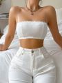 SHEIN Women'S Lace Patchwork Bra With Transparent Shoulder Straps