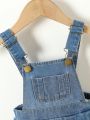 Baby Girl Pocket Front Pleated Hem Overall Denim Overall Dress
