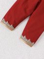 Baby Boys' Burgundy Applique Long Sleeve Top And Pants Set