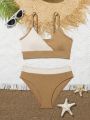 Tween Girls' Color Block Ribbed Knit Bikini Swimsuit Set