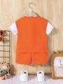 2pcs Baby Boys' Summer Casual Letter Embroidery Patchwork Sports Outfits