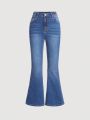 SHEIN Tween Girl New Arrival Y2k Style Blue Flared Denim Pants For Girl (Big Size)