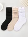 3pairs/Set Fashionable Pure Color Simple Basic Mid-Calf Socks