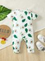 Stylish Casual Avocado Printed Short Sleeve Romper With Round Neck For Baby Boy, Summer