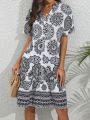 Women'S Floral Printed Dress With Ruffled Hemline