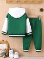 Baby Boy's Color Block Letter Print College Style Jacket And Long Pants Set