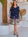 EMERY ROSE Plus Size Women'S Floral Printed Dress With Ruffle Hem