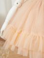 SHEIN Baby Girl's Elegant Embroidered Mesh Splicing Bowknot Decor Vest Dress