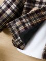Baby Boy Plaid Print Contrast Teddy Hooded Coat Without Tee