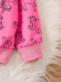 SHEIN Kids EVRYDAY Toddler Girls' Unicorn Printed Round Neck Sweatshirt 2pcs/pack
