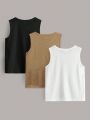 SHEIN Kids EVRYDAY 3pcs Young Boys' Casual Round Neck Vest Top