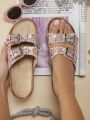 Women'S Fashionable Flat Sandals With Rhinestone Decoration