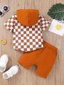 Baby Boys' Plaid Short Sleeve Hooded Top And Shorts Set