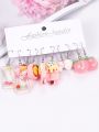 5pairs/set Colorful Resin Earrings Set, Including Peach, Mushroom, Banana, Candy, Dopamine Molecule Design, Suitable For Daily Wear