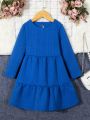 SHEIN Kids EVRYDAY Toddler Girls' Long Sleeve Cable Knitted Dress For Autumn And Winter
