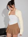 Luxe Women's Short Cropped Knitted Cardigan With Open Front And Twisted Pattern