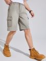 SHEIN Teen Boys' Gray Workwear Style Washed Denim Shorts With Pockets