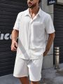 Extended Sizes Men Plus Solid Button Up Shirt & Shorts