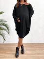 SHEIN Maternity Solid Color Round Neck Loose Casual Dress