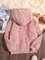 Big Girls' Fuzzy Hooded Long Sleeve Sweatshirt With Letter Embroidery For Autumn & Winter