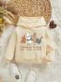Baby Girls' Casual Cartoon Pattern Long Sleeve Hooded Sweatshirt, Suitable For Fall And Winter