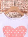 SHEIN Kids QTFun Girls' (big) Love Heart & Polka Dots Print Flutter Sleeve Dress With Waist Belt
