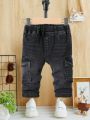 SHEIN Baby Boys' Spring Summer Casual Solid Washed Flap Pocket  Denim Cargo Jeans ,Baby Boy Summer Clothes Shorts Outfits