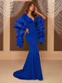 SHEIN Belle Women's Exaggerated Tiered Ruffle Sleeves Slim Fit Fishtail Evening Dress