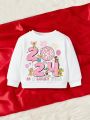 Infant Girls' Casual Letter Pattern Long Sleeve Round Neck Sweatshirt For Fall And Winter