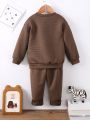 SHEIN Kids FANZEY Toddler Boys' Solid Color Casual Style Long Sleeve Suit For Spring And Autumn