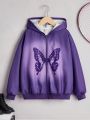 SHEIN Tween Girls' Loose Fit Casual Butterfly Printed Gradient Hoodie