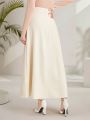 SHEIN Mulvari Solid Color Pleated Midi Skirt For Women