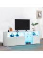 LED TV Stand for 70 inch TV, Modern Entertainment Center with LED Lights and Glossy Cabinets, TV & Media Furniture Console Table with Adjustable Storage Shelf, Smart Modern TV Cabinet for Under TV Living Game Room Bedroom