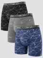 Men'S Geometric Printed Briefs With Letter Design (3pcs/Pack)