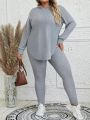 EMERY ROSE Plus Size Grey Irregular Hem Hoodie And Pants Set