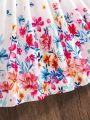 Tween Girl's Summer Off-Shoulder Elegant Floral Dress