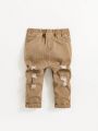SHEIN Baby Boys' Casual Elastic Waist Distressed Denim Jeans