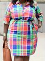 Women's Plus-Size Colorful Plaid Shirt Dress
