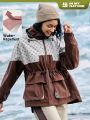 In My Nature Women's Drawstring Waist Contrast Color Hooded Outdoor Jacket
